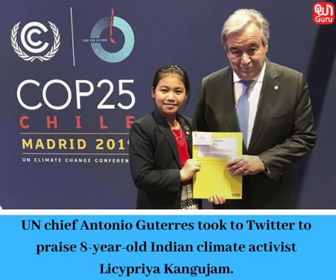 UN chief Antonio Guterres took to Twitter to praise 8-year-old Indian climate activist Licypriya Kangujam. #UN #AntonioGuterres #UNchiefAntonioGuterres #LicypriyaKangujam #Indianclimateactivist #ClimateChange #ClimateAction #GlobalGoals #ownguru  @thehill @antonioguterres @MelissaFleming @India4Climate @unesco @unitednations Antonio Guterres, Climate Action, Current Affairs, Year Old, Twitter