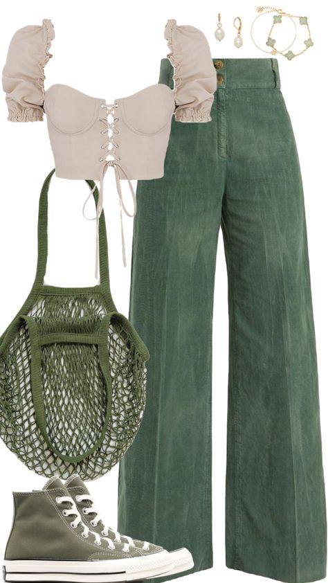 Rks Concert Outfit, Podcast Outfit Ideas, Outfit Pantalon Vert, Pretty Outfits Spring, 1800s Outfits, Green Inspired Outfits, Spring Clothes Aesthetic, Colorful Casual Outfits, Style Aesthetics Types