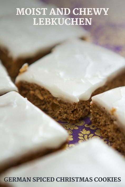 Moist and Chewy Lebkuchen (German Spiced Christmas Cookies) Recipe | These classic German Christmas cookies are rich with warm spices, toasted nuts, and candied fruit, with a cakey, chewy texture and a sweet, crackly glaze. They can be made as either bars or individual cookies, and get even better as they age in the days following baking.	  #holidays #christmas #christmasrecipes #christmasinspo #seriouseats #recipes German Food Authentic, German Christmas Cookies, German Cookies, Sweet Glaze, Baking Inspiration, Warm Cake, Candied Fruit, Christmas Classic, German Christmas