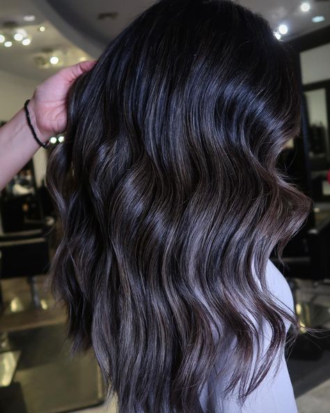 Brown Hair Color Styles, Heavy Highlights On Dark Hair, Dark Hair Ideas, Ash Brown Hair Dye, Medium Ash Brown Hair, Dark Ash Brown Hair, Ash Highlights, Ash Brown Highlights, Heavy Highlights