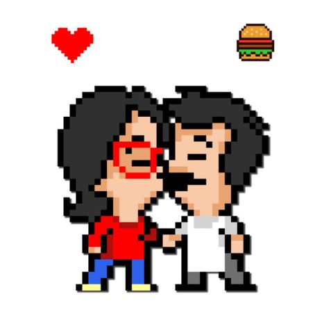 Pixel Linda and Bob Belcher, Bob's Burgers Bobs Burger Pixel Art, Bobs Burgers Pixel Art, Bobs Burgers Perler Beads, Bobs Burgers Cross Stitch, Bobs Burgers Funny, Bob Belcher, Luffy Manga, Crochet Geek, Hama Beads Design