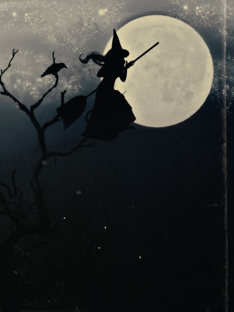 Witch Flying On Broom, Witch Flying, Witch Moon, Halloween Tattoo, A Broom, Season Of The Witch, Halloween Images, Witch Art, Witchy Woman