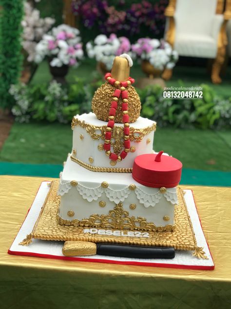 Traditional Cakes Wedding Nigeria, Nigerian Wedding Cake Designs, Traditional Marriage Cake Design, Igbo Wedding Cake, Traditional Marriage Cakes In Nigeria, Traditional Cakes African, Traditional Marriage Decoration Nigerian, Traditional Marriage Decoration, Igbo Traditional Wedding Decoration