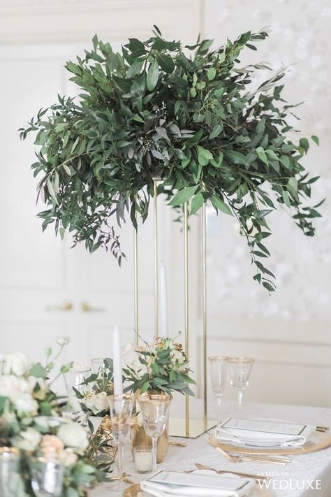 Ideas on how to use gold floral stands in your wedding and event styling. Spring Wedding Centerpieces, Eucalyptus Centerpiece, Greenery Wedding Centerpieces, Gold Reception, Greenery Wedding Decor, Greenery Centerpiece, Greenery Decor, Foliage Wedding, Unique Wedding Flowers