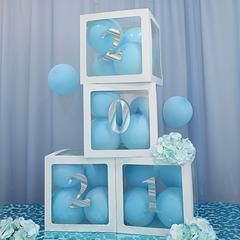 Balloon Boxes, Fiesta Shower, Pipe And Drape Backdrop, Baby Shower Box, Transparent Balloons, Shower Box, Balloon Box, Clear Balloons, Baby Room Wall