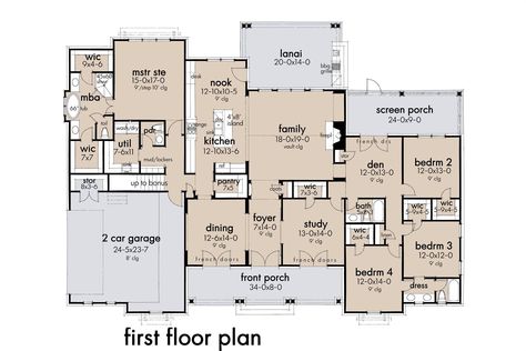 1st Floor image of Creekview Court Spacious Farmhouse Style House Plan 3313 Multigenerational House, Southern Style House, Southern Style House Plans, European House Plans, Open Living Area, Farm Houses, Farmhouse Style House Plans, Country Style House Plans, European House