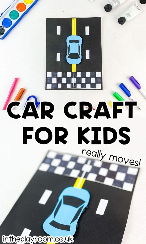 Moving Car Craft for Kids - In The Playroom Cars Arts And Crafts For Kids, Race Car Crafts Preschool, Race Car Crafts For Kids, Moving Crafts For Kids, Race Car Crafts, Car Crafts For Kids Preschool, Car Crafts For Kids, Car Activities For Toddlers, Car Craft For Kids