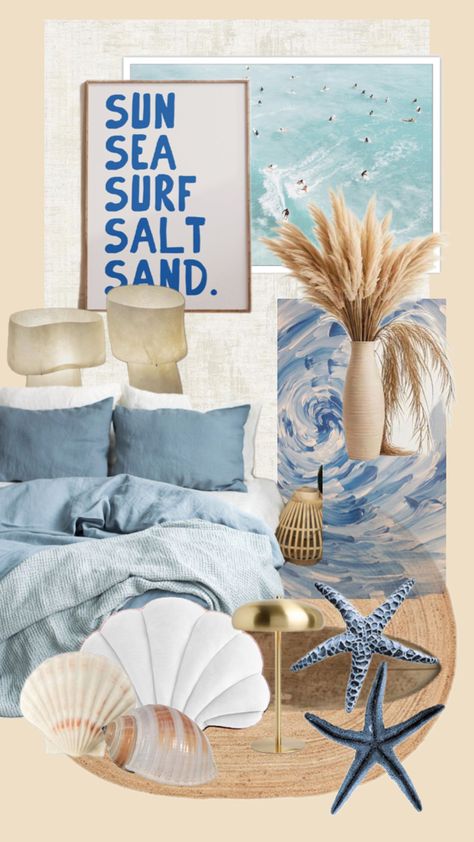 Room Inspo Beach Vibe Aesthetic House Interior Design #beach #interior #interiordesign #design #room #roominspo #inspiration #aesthetic #deco #decor #design Beach Aesthetic Room Decor Diy, Beach Style Interior Design, Southern Coastal Homes Interiors, Nana Bedroom, Coastal Granddaughter Bedroom, Beach Themed Rooms, Beach Room Aesthetic, Beach Aesthetic Room, Interior Design Beach