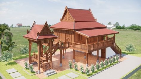 Khmer house Design Khmer Modern House, Khmer House Design, Khmer House, Pool House Plans, Pool House, Traditional House, Home Projects, Architects, House Plans