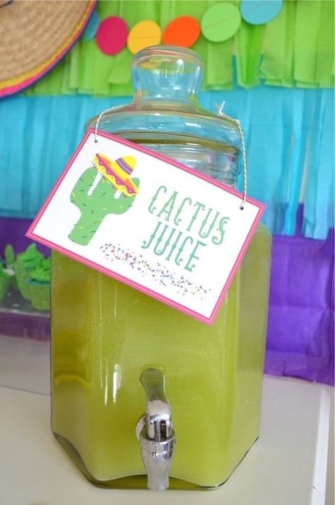 "Cactus Juice" from a Colorful Fiesta Birthday Party on Kara's Party Ideas | KarasPartyIdeas.com (26) Mexican Birthday Parties, Cactus Juice, Mexican Fiesta Party, Fiesta Birthday Party, Mexican Birthday, Fiesta Theme Party, Cactus Party, Llama Birthday, Fiesta Tropical