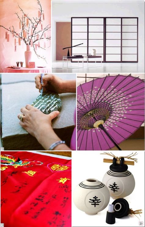 decoration_mariage_asie_livre_dor_ombrelle_kimono_theiere_galet Asian Party, Zen, Table Decorations, Art, Pai