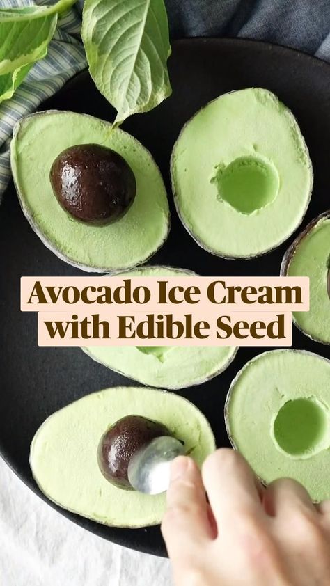 Avocado Ice Cream with Edible Seed | Healthy sweets recipes, Food drinks dessert, Dessert recipes easy Diy Food Dessert, Avocado Crafts, Cool Food Ideas, Entre Recipes, Weird Recipes, Magic Food, Chocolate Ball, Rubber Spatula, Avocado Ice Cream