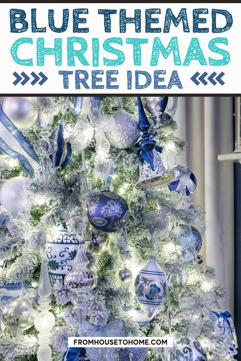 Christmas Tree Blue And White, Silver Christmas Tree Decor, Blue And Silver Christmas Tree, Blue And Silver Christmas, Bling Candles, Blue And White Christmas, Christmas Tree Inspo, Glam Christmas Decor, House To Home