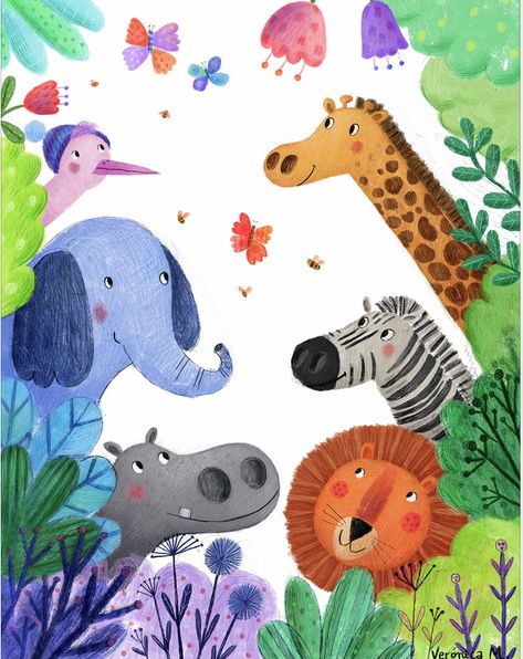 If you are after some friendly animals for your children's book illustration, head to Veronica Montoya's page at Advocate-art.com to see more. #elephant #animals #jungle Animal Art Illustration, Friendly Animals, Animal Illustration Kids, Illustration Children, Animals Jungle, Jungle Illustration, Illustration Art Kids, Childrens Books Illustrations, Children Books