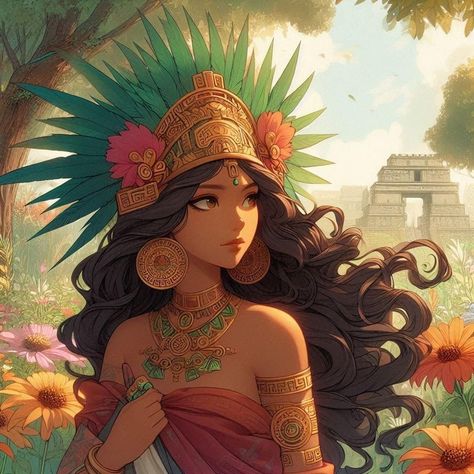 Aztec Oc, Mayan Princess, Character Design Tips, Hispanic Art, Mexican Artwork, Latino Art, Ancient Aztecs, Mexican Culture Art, Aztec Culture