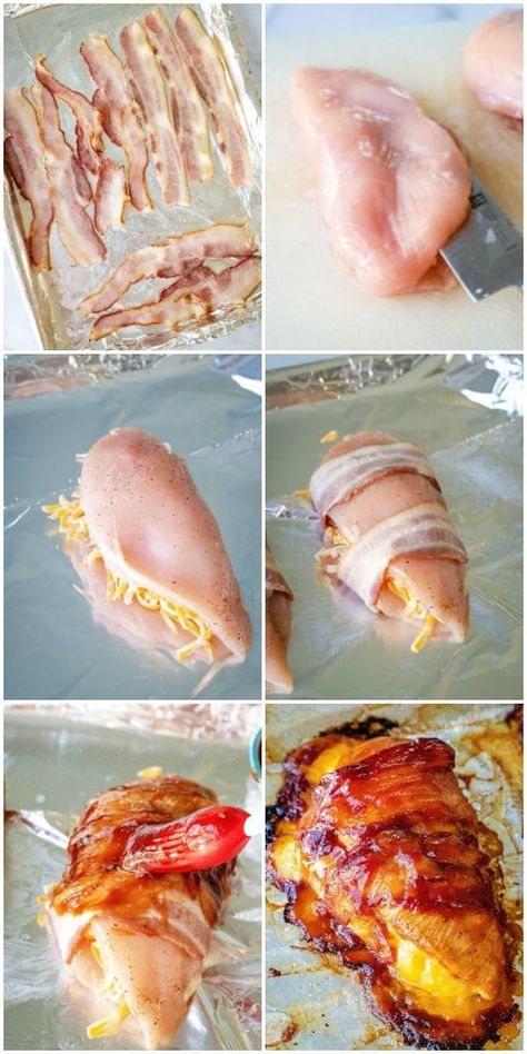 Sticky Bbq Sauce, Chicken Bacon Recipes, Recipes Oven, Wrapped Chicken, Bacon Wrapped Chicken, Oven Chicken, Thigh Recipes, Chicken Wraps, Bacon Recipes