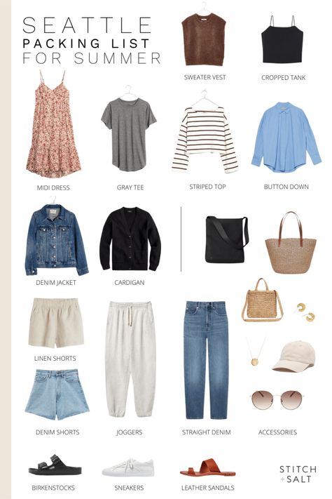 Summer Packing List 1 Month, 4 Day Packing List Summer, Seattle Packing List, Planning 2023, Trip Outfit Summer, Travel Capsule Wardrobe Summer, Outfit Planning, Seattle Fashion, Packing Clothes