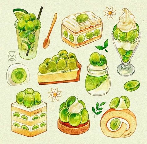 귀여운 음식 그림, Foodie Art, Peach Desserts, Food Artwork, Food Cartoon, Food Illustration Art, Watercolor Food, Themed Desserts, Cute Food Drawings