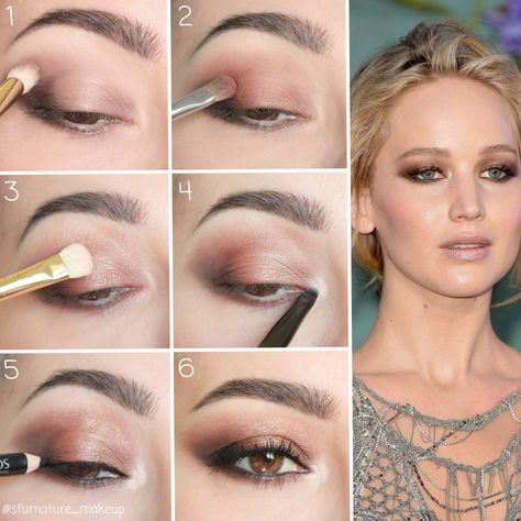 Jennifer Lawrence Makeup Tutorial, Jennifer Lawrence Eye Makeup, Formal Eye Makeup Tutorial, Jennifer Lawrence Makeup Looks, Jennifer Lawrence Eyes, Jennifer Lawrence Makeup, Make Up Inspired, Triangle Face, Hooded Eye Makeup Tutorial