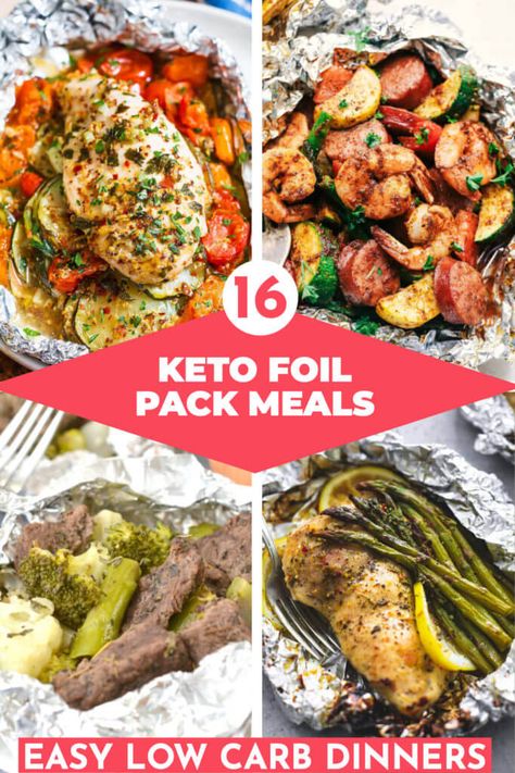 16 Keto Foil Pack Meals! Easy Low Carb 30 Minute Foil Packet Dinners For The Grill - Easy Keto Foil Packs make the best low carb summer dinner meals ready in 30 minutes or less! Whether you prefer chicken, shrimp, sausage, veggies, pork or fish you’ll find a new favorite easy keto dinner recipe for the grill or oven! Perfect Hobo dinners for your next camping trip! Low Carb Dinners, Foil Pack Dinners, Foil Packet Dinners, Foil Pack Meals, Foil Packet Meals, Foil Packet, Meals Easy, Diner Recept, Low Carb Diets