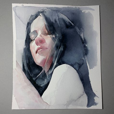 6,113 Likes, 26 Comments - Nick Runge (@nickvrunge) on Instagram: “6/14/2017 watercolor  8x10" on arches cold press  sold  #watercolor #art #painting #fineart…” Nick Runge, Western Gothic, Watercolor Workshop, Fine Art Portraiture, Women Painting, Watercolor Portrait, Drawings Simple, Night Painting, Watercolor On Paper