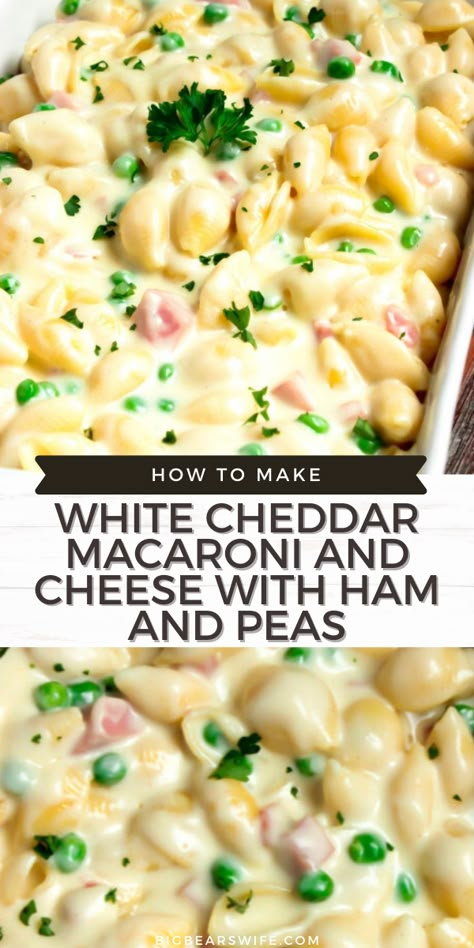 Ham And Cheese Mac And Cheese, Leftover Macaroni Recipes, Mac And Peas, Ham Mac And Cheese Casserole, Ham Mac N Cheese, Ham And Macaroni Casserole, Creamy Mac And Cheese With Ham, Macaroni And Cheese With Ham, Leftover Mac And Cheese Recipes