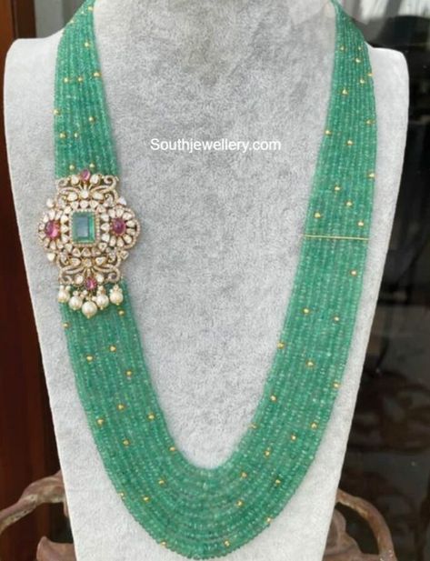 Side Pendants For Beads, Beads Haram Gold, Emerald Beads Jewellery, Green Beads Jewellery Designs, Emerald Beads Jewelry Indian, Green Beads Indian Jewellery, Latest Beads Jewellery Designs, Pearl Haram, Beads Haram