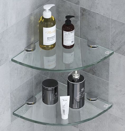 Glass Shower Shelves, Amazon Bathroom Decor, Soap Organizer, Corner Organizer, Glass Corner Shelves, Shower Corner Shelf, Soap Organization, Bathroom Corner Shelf, Glass Wall Shelves