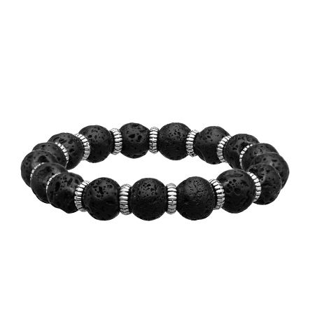 Men's Stainless Steel Zinc Ring and Black Lava Beads Bracelet Lava Bead Bracelet, Mens Stainless Steel Rings, Black Gold Jewelry, Jewelry Mens, Lava Beads, Mens Silver Rings, Mens Beaded Bracelets, Lava Rock, Lava Bead