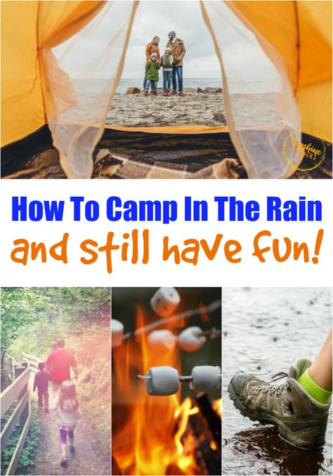 Have you planned a camping trip but now the forecast is saying it's going to rain? Don't call off your family camping trip. You can still go. The car is already packed and your kids are looking forward to the trip. You can still go camping in the rain and have fun! here is how you can can do it. Get all of the tips you need to still have your family camping trip in the rain and enjoy it! #camping #campingtrip #familycamping #howto #raining Camping Rain Hacks, Rainy Camping Ideas, Camping Rainy Day Activities, Things To Do Camping, Tips For Camping In The Rain, Camping With Young Kids, Camping In The Rain, Going To Rain, Family Camping Trip