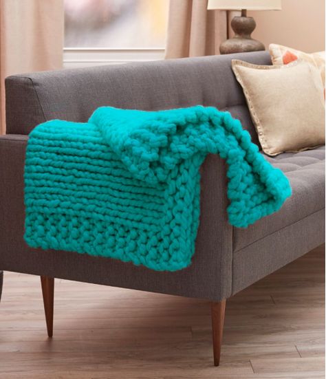 Cool Comforts Knit Throw | AllFreeKnitting.com Knitted Throw Patterns, Easy Blanket Knitting Patterns, Knitting Patterns Free Blanket, Knitting Patterns Free Beginner, Jumbo Yarn, Beginner Knitting Patterns, Knitted Afghans, Knitted Blanket, Afghan Patterns