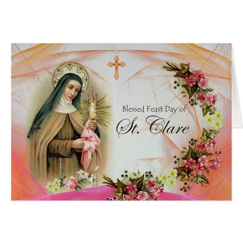 Feast Day Wishes, St Clare, Christmas Cards Photo, Day Wishes, Patron Saints, Religious Gifts, Custom Holiday Card, Photo Cards, Holiday Cards