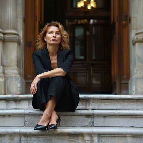 Elegant Staircase Pose: A contemplative woman sits gracefully on marble stairs outside an ornate building's entrance. #woman #stairs #elegance #thoughtful #poised #aiart #aiphoto #stockcake ⬇️ Download and 📝 Prompt 👉 https://ayr.app/l/x692 Stairs Outside, Elegant Staircase, Nature Symbols, Black Forest Germany, Marble Stairs, Building Entrance, Timeless Architecture, Clean Fashion, Makeup Shades