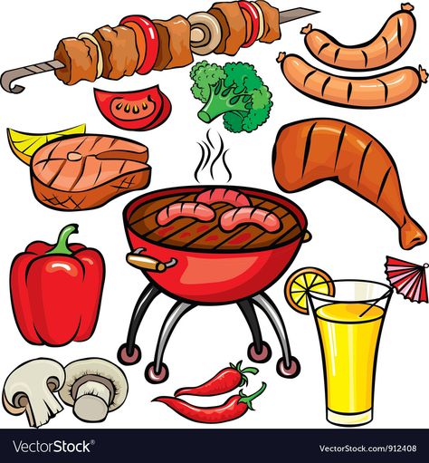 Barbecue icon set Royalty Free Vector Image - VectorStock Carnicerias Ideas, Grilled Food, Pumpkin Vector, Food Clipart, Barbecue Party, Cute Food Drawings, Food Drawing, Icon Set Vector, Background Illustration