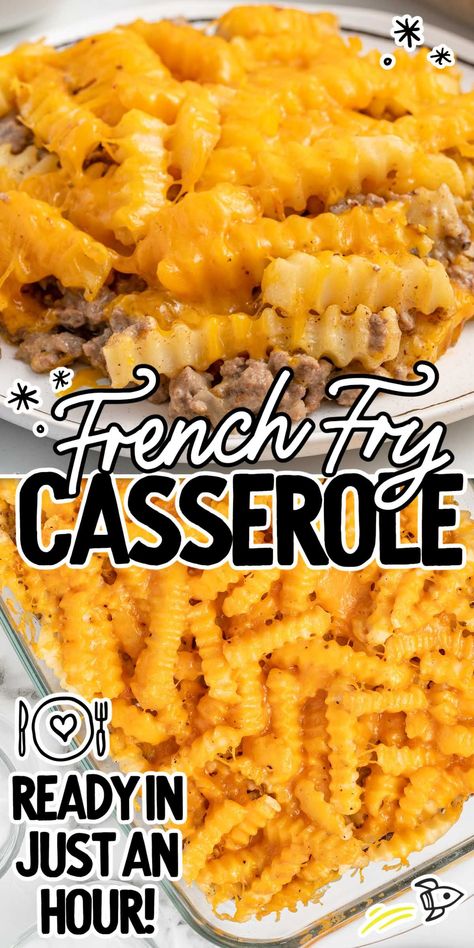 French Fry Casserole Ground Beef French Fry Casserole, Frozen French Fries Casserole, French Fry Hamburger Casserole, Cheeseburger Casserole French Fries, Hamburger French Fry Casserole, French Fry Casserole Recipes, Fry Casserole, French Fry Casserole, Baked Meals