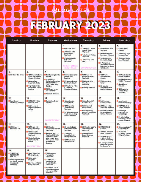 Blogilates Calendar, 2023 Workout, Thigh Challenge, Arm Challenge, Total Body Toning, Month At A Glance, Challenges To Do, Ab Challenge, Total Workout