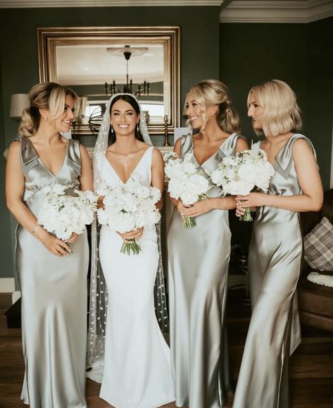 Satin Silver Bridesmaid Dresses, Gray Satin Bridesmaid Dresses, Budget Bridesmaid Dresses, Empire Waist Bridesmaid Dresses, Silver Bridesmaid Dresses, Pretty Bridesmaid Dresses, Trendy Bows, Neutral Bridesmaid Dresses, Silver Bridesmaid