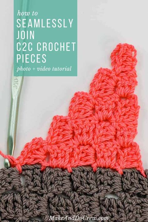 In this video tutorial, learn how to join corner-to-corner crochet pieces together without a visual seam (and with no actual sewing!) This method will help you piece together squares and rectangles to make more complex shapes (like sweaters) or simply allow you to seamlessly join C2C crochet afghan squares. Corner To Corner Join As You Go, C2c Gingham Crochet Blanket, C2c Join As You Go Blanket, Joining C2c Squares, Corner To Corner Crochet Poncho, Join As You Go C2c, How To Join C2c Squares Together, C2c In The Round Pattern, C2c Granny Square Blanket