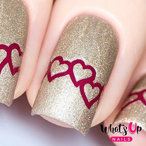 Whats Up Nails  Heart Chain Nail Stencils Stickers Vinyls for Nail Art Design 1 Sheet 20 Stencils *** Click on the image for additional details. Note:It is Affiliate Link to Amazon. Metallic Nail Polish, Easter Nail Designs, Nail Vinyls, Nail Stencils, Valentine Nail Art, Airbrush Nails, How To Cut Nails, Nail Tape, Heart Nail Art