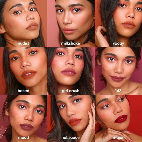 Makeup brand Sunnies Face makes one lipstick, Fluffmatte, in nine inclusive shades chosen specifically for how great they look on all skin tones. Round Face Makeup, Lips Print, Makeup Swatches, Fresh Face, Kiss Makeup, Matte Lips, Makeup Brands, Beauty Industry, Our Girl