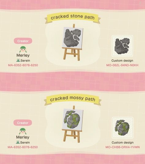 Mossy Stone, Stone Paths, Ac New Leaf, Acnh Designs, Animal Crossing Qr Codes Clothes, Qr Codes Animal Crossing, Stone Path, New Animal Crossing, Happy Trails