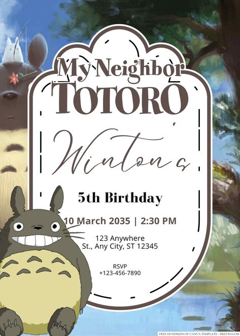 Totoro Birthday Invitation, My Neighbor Totoro Birthday, Totoro Birthday, Studio Ghibli Party, Totoro Party, Science Themed Party, Unique Birthday Party Ideas, Cool Experiments, Free Printable Birthday Invitations