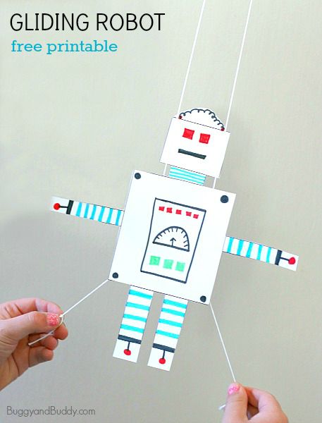 Robot Craft for Kids: Free Printable Gliding Robot~ BuggyandBuddy.com Paper Robot, Kindergarten Art Activities, Maker Fun Factory, Robot Craft, Robot Theme, Kid Science, Diy Robot, Stem For Kids, Robot Toy