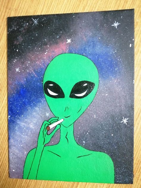 Alien Painting Easy, Alien Canvas Painting, Galaxy Art Painting, Alien Wallpaper, Alien Painting, Alien Pictures, Alien Drawings, Cardboard Painting, Small Canvas Paintings