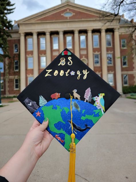 #zoology #classof2022 #animals #graduationcap Animal Graduation Cap Ideas, Zoology Graduation Cap, Pre Vet Graduation Cap, Animal Science Graduation Cap, Animal Graduation Cap, Grad Cap College, Biology Graduation Cap, Cap Painting, Biology College