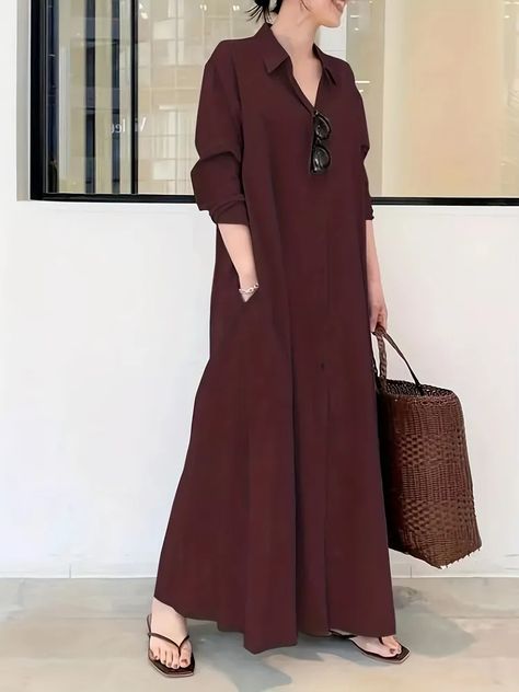 Spring Dresses Women, Dress Sleeve Length, Button Down Shirt Dress, Collared Shirt Dress, Maxi Shirts, Long Sleeve Casual Dress, Long Dress Casual, Maxi Shirt Dress, Long Shirt Dress