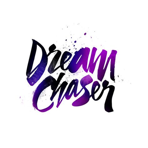 This logo has perfect colors. People normally dream at night and the blues, purples, and blacks give the image of a night sky. I also like how they have some splatter, implying that chasing dreams isn't easy and clean, that you have to get dirty and work for it. Calligraphy Types, Dream Logo, Beautiful Lettering, Typographic Art, Typography Love, Dream Chaser, Types Of Lettering, Black And White Painting, Calligraphy Letters