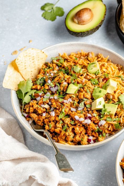 Turkey Picadillo Recipe, Turkey Picadillo, Sazon Seasoning, Cauliflower Rice Easy, Picadillo Recipe, Slow Cooker Baked Beans, Arroz Con Gandules, Ambitious Kitchen, Healthy Slow Cooker