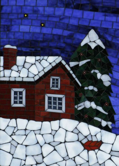 Mosaic Houses, Mosaic Landscapes, Mosaic Tree, Mosaic Christmas, Mosaic Planters, Tile Mosaics, Mosaic Stepping Stones, Bond Paper Design, Mosaic Inspiration