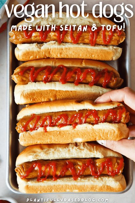 How to Make Vegan Hot Dogs - Plantifully Based Vegan Meat Recipe, Vegan Bbq Recipes, Vegan Pepperoni, Vegan Hot Dog, Vegan Burger Recipe, Vegan Crockpot, Soy Recipes, Vital Wheat Gluten, Veggie Delight